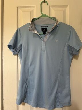 Horse Crescendo Light Blue Short Sleeve Riding Top